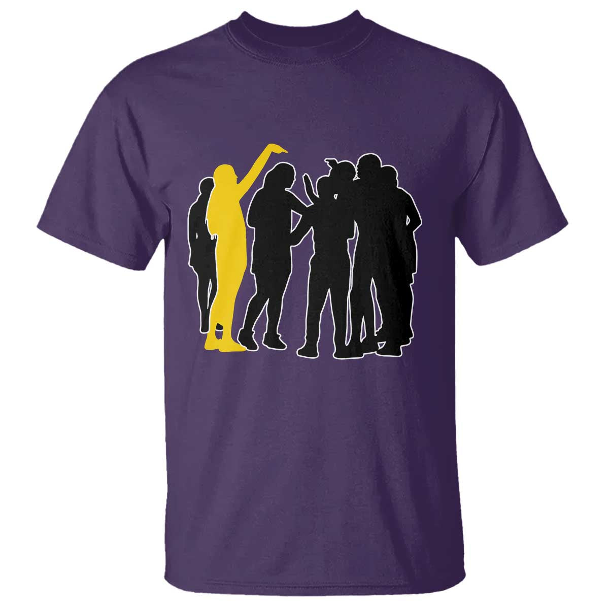 Viral Basketball Pointing Huddle T Shirt Funny Women Sports Culture Meme Yellow Silhouette Graphic