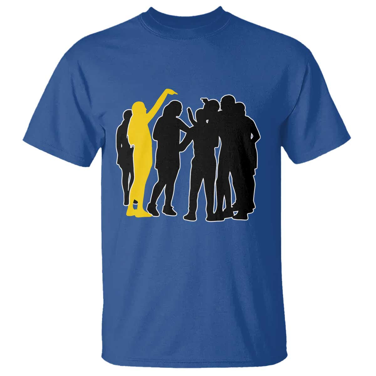 Viral Basketball Pointing Huddle T Shirt Funny Women Sports Culture Meme Yellow Silhouette Graphic