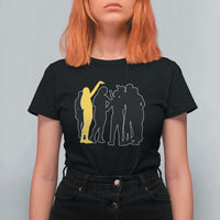 Viral Basketball Pointing Huddle T Shirt For Women Funny Women Sports Culture Meme Yellow Silhouette Graphic