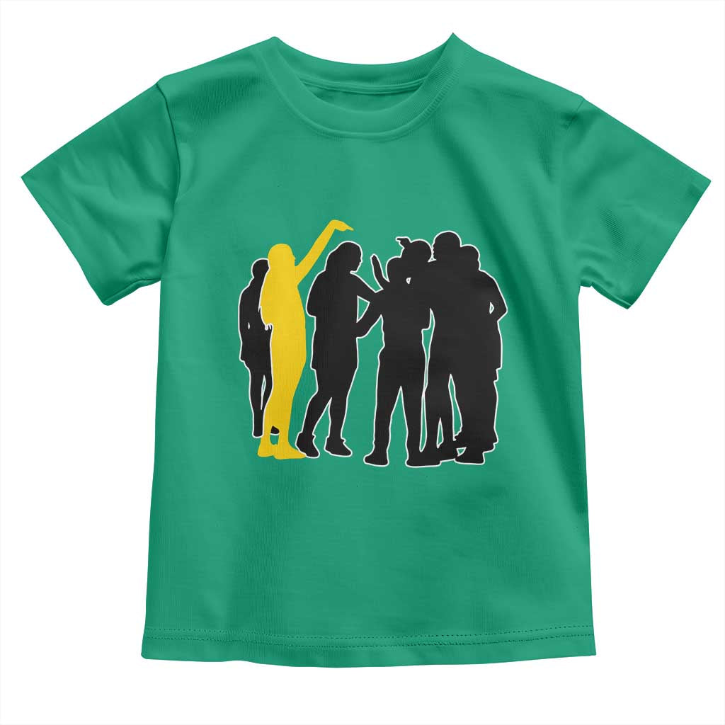 Viral Basketball Pointing Huddle Toddler T Shirt Funny Women Sports Culture Meme Yellow Silhouette Graphic