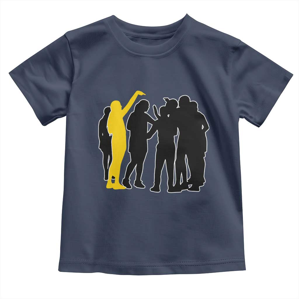 Viral Basketball Pointing Huddle Toddler T Shirt Funny Women Sports Culture Meme Yellow Silhouette Graphic