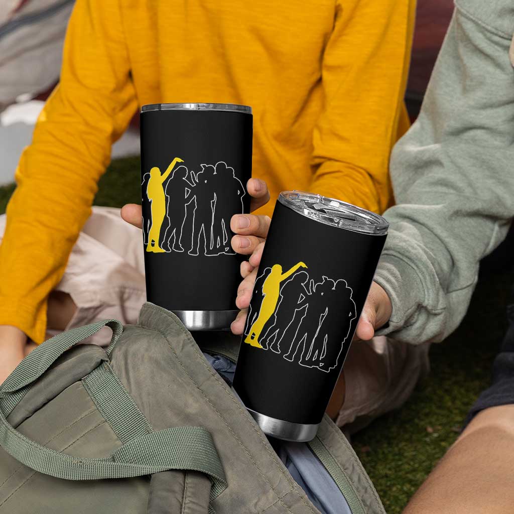 Viral Basketball Pointing Huddle Tumbler Cup Funny Women Sports Culture Meme Yellow Silhouette Graphic