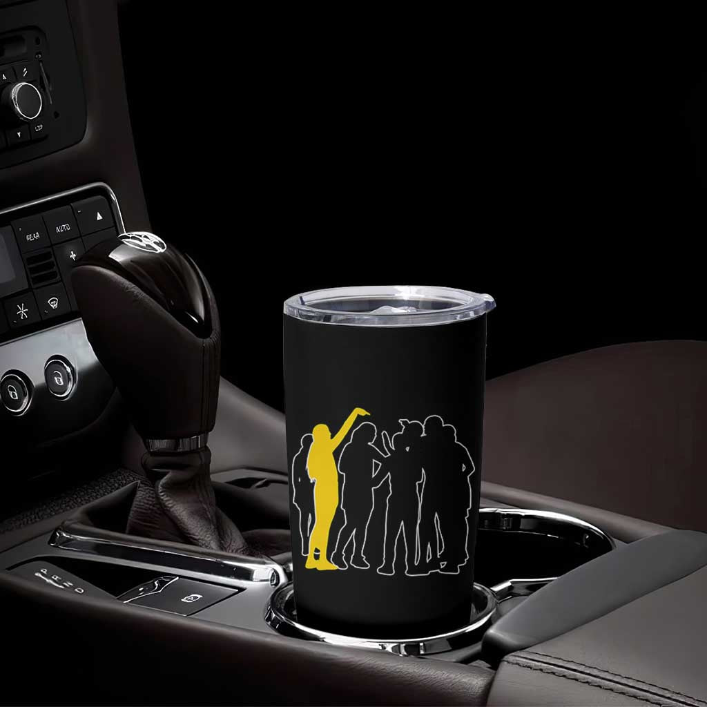 Viral Basketball Pointing Huddle Tumbler Cup Funny Women Sports Culture Meme Yellow Silhouette Graphic