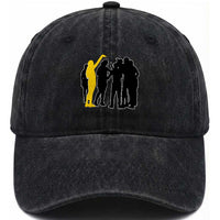 Viral Basketball Pointing Huddle Washed Cotton Baseball Cap Funny Women Sports Culture Meme Yellow Silhouette Graphic
