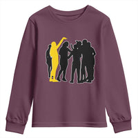 Viral Basketball Pointing Huddle Youth Sweatshirt Funny Women Sports Culture Meme Yellow Silhouette Graphic