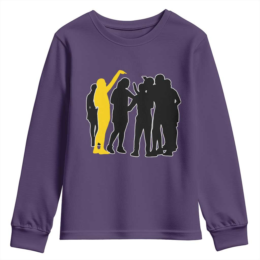 Viral Basketball Pointing Huddle Youth Sweatshirt Funny Women Sports Culture Meme Yellow Silhouette Graphic