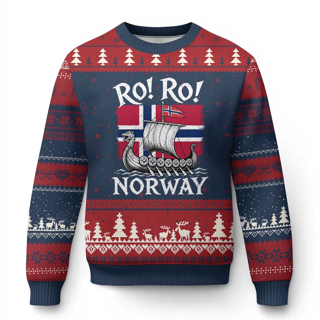 Funny Norway Viking Longship Ro Ro Ugly Christmas Sweater Vintage Norge Norwegian Flag Football Fans
