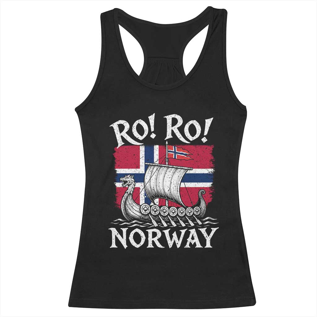 Funny Norway Viking Longship Ro Ro Racerback Tank Top Vintage Norge Norwegian Flag Football Fans