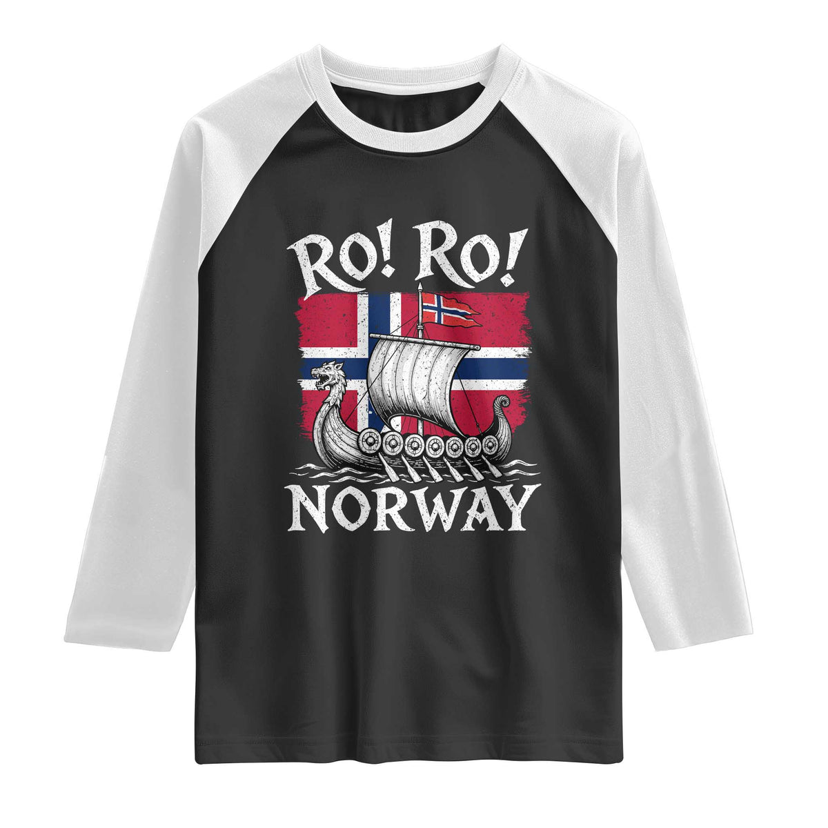 Funny Norway Viking Longship Ro Ro Raglan Shirt Vintage Norge Norwegian Flag Football Fans