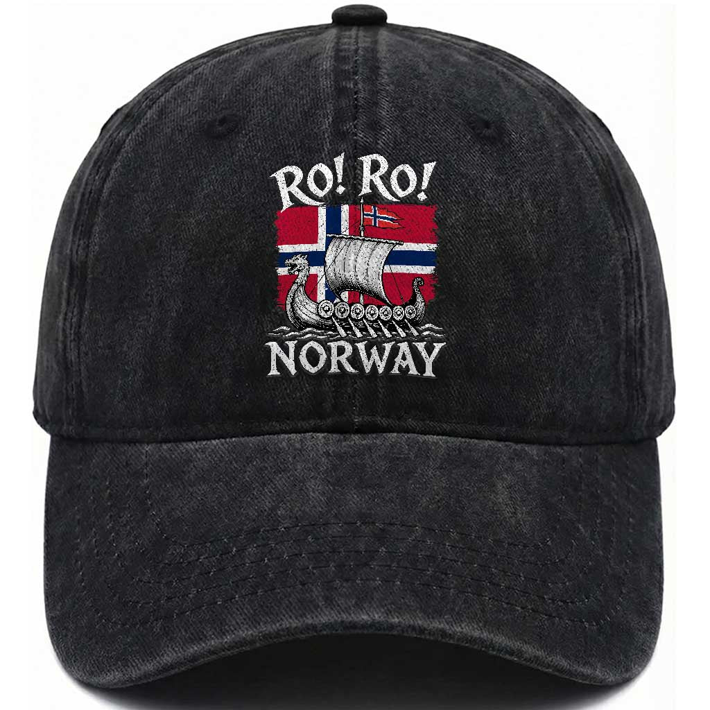 Funny Norway Viking Longship Ro Ro Washed Cotton Baseball Cap Vintage Norge Norwegian Flag Football Fans