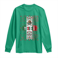 Y Si Si Mexican Flag Floral Folk Art Long Sleeve Shirt Viva Mexico Pride for Soccer Football Fans