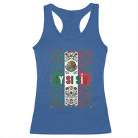 Y Si Si Mexican Flag Floral Folk Art Racerback Tank Top Viva Mexico Pride for Soccer Football Fans