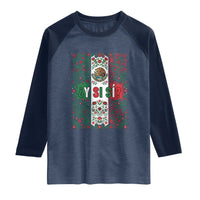 Y Si Si Mexican Flag Floral Folk Art Raglan Shirt Viva Mexico Pride for Soccer Football Fans