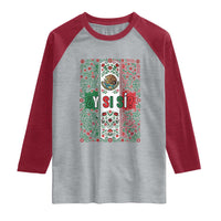 Y Si Si Mexican Flag Floral Folk Art Raglan Shirt Viva Mexico Pride for Soccer Football Fans