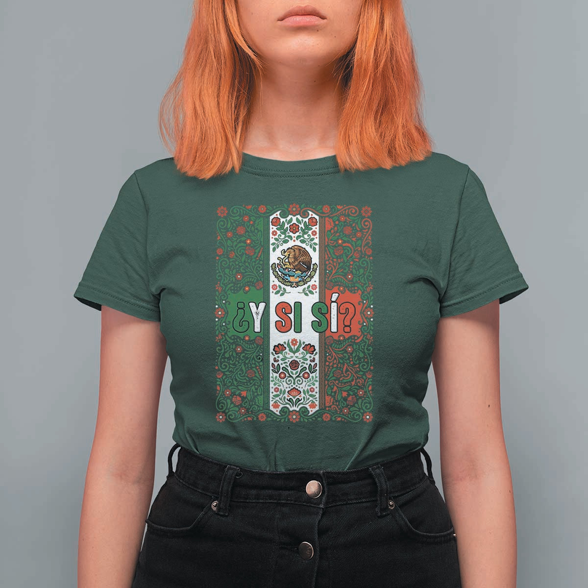 Y Si Si Mexican Flag Floral Folk Art T Shirt For Women Viva Mexico Pride for Soccer Football Fans