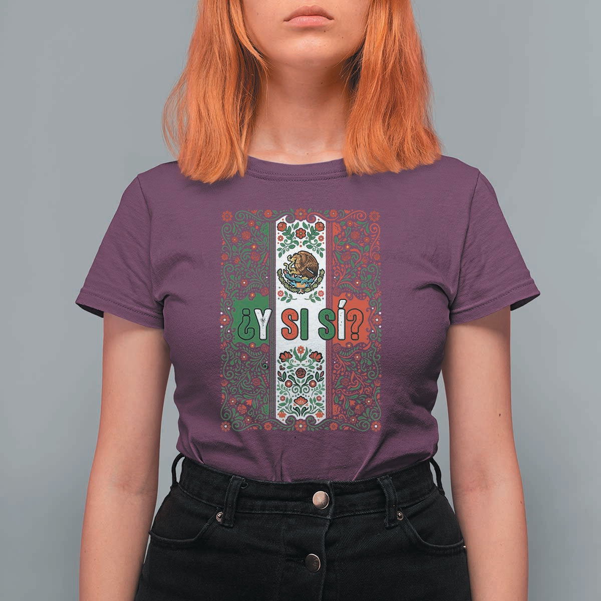 Y Si Si Mexican Flag Floral Folk Art T Shirt For Women Viva Mexico Pride for Soccer Football Fans