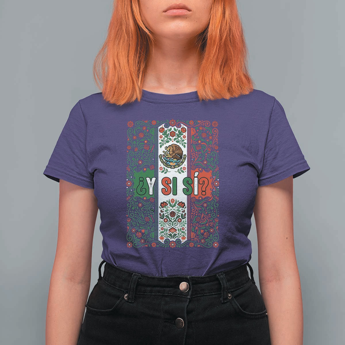 Y Si Si Mexican Flag Floral Folk Art T Shirt For Women Viva Mexico Pride for Soccer Football Fans