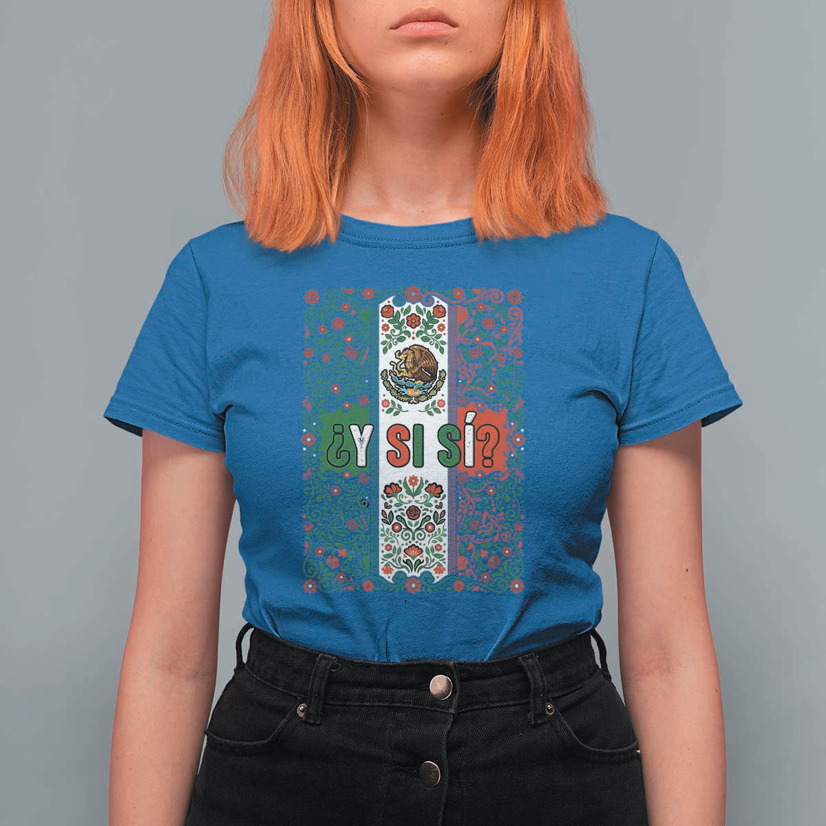 Y Si Si Mexican Flag Floral Folk Art T Shirt For Women Viva Mexico Pride for Soccer Football Fans