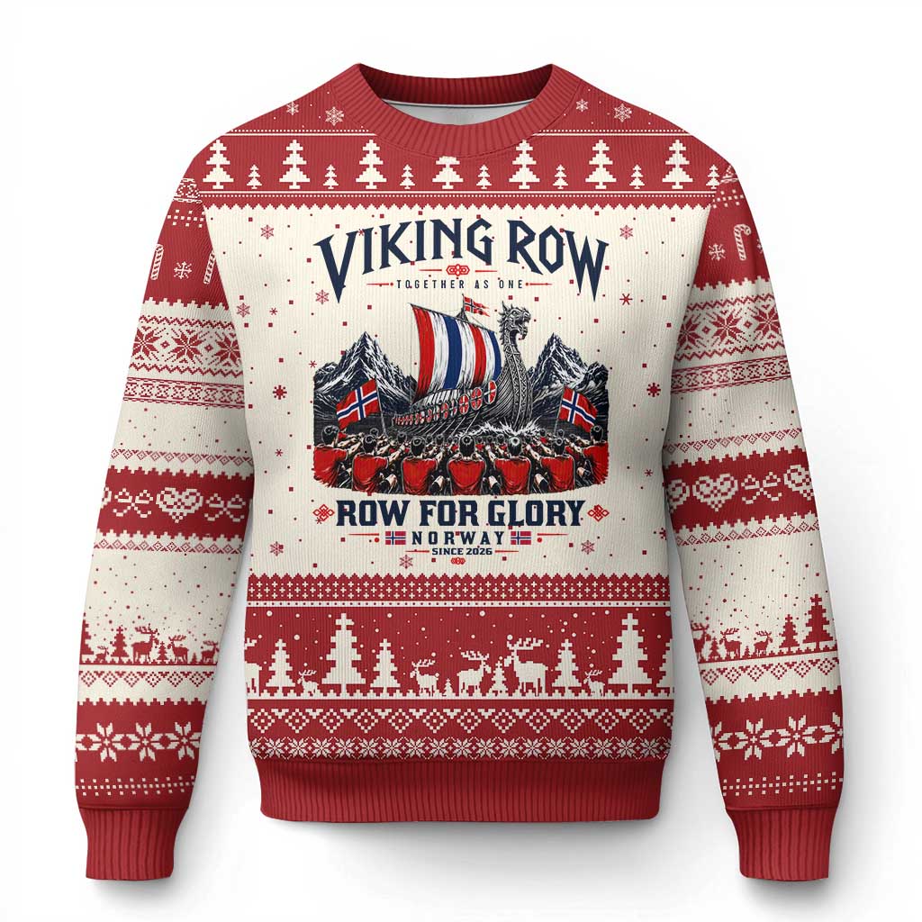 Viking Row Ro Ro Norway Norge Norwegian Flag Ugly Christmas Sweater Row For Glory Norway Together As One Retro Football Fans