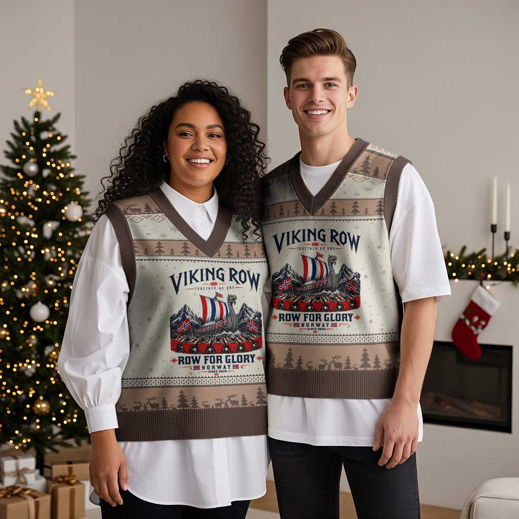 Viking Row Ro Ro Norway Norge Norwegian Flag V-Neck Knit Sweater Vest Row For Glory Norway Together As One Retro Football Fans