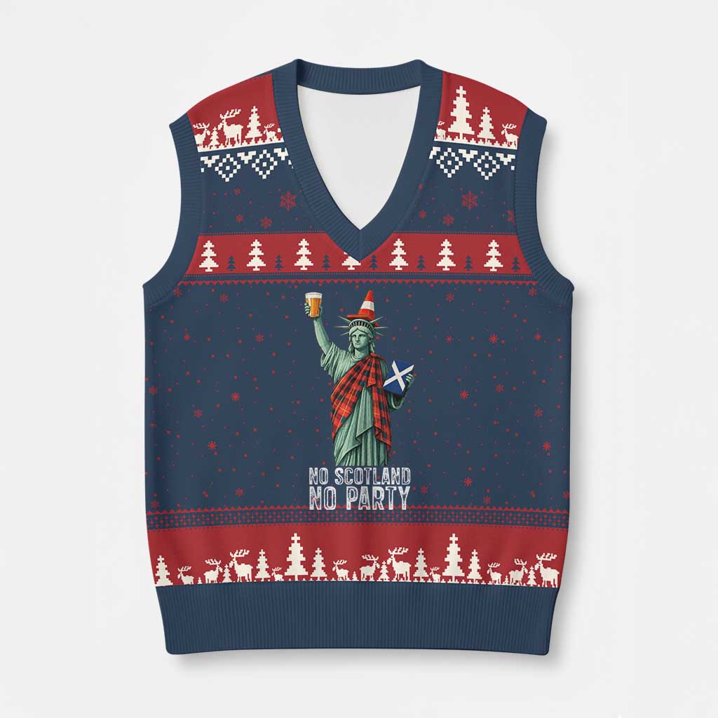 No Scotland No Party Funny Statue of Liberty Celebration V-Neck Knit Sweater Vest Saltire Flag Glasgow Cone Scottish Football Fans
