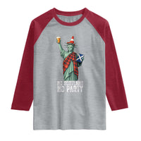No Scotland No Party Funny Statue of Liberty Celebration Raglan Shirt Saltire Flag Glasgow Cone Scottish Football Fans