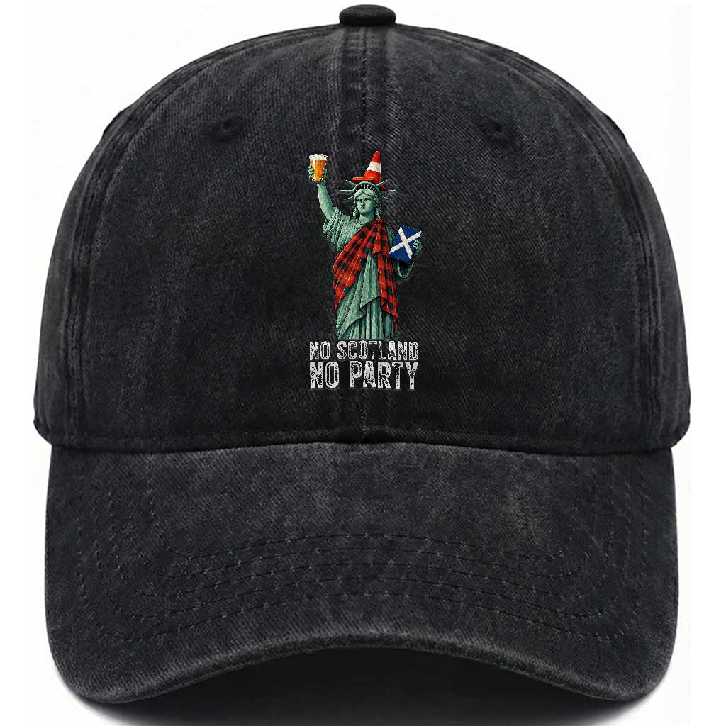 No Scotland No Party Funny Statue of Liberty Celebration Washed Cotton Baseball Cap Saltire Flag Glasgow Cone Scottish Football Fans