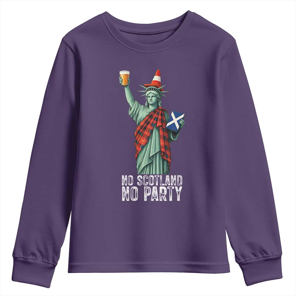 No Scotland No Party Funny Statue of Liberty Celebration Youth Sweatshirt Saltire Flag Glasgow Cone Scottish Football Fans