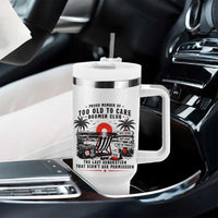 Proud Member Of Too Old To Care Boomer Club Retired Tumbler With Handle Funny Retirement The Last Generation Beach Sunset Vacation