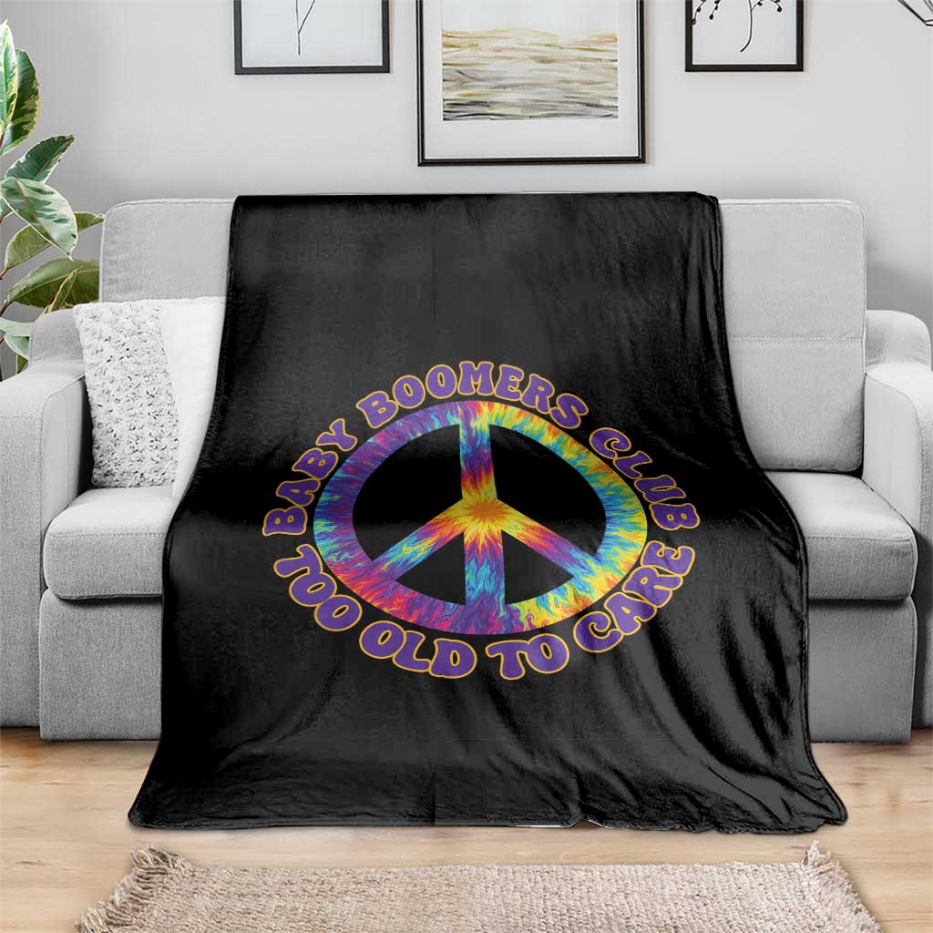 Baby Boomers Club Too Old To Care Retro Tie Dye Effect Printing Throw Blanket Peace Sign Groovy 60s Hippie Humor Graphic