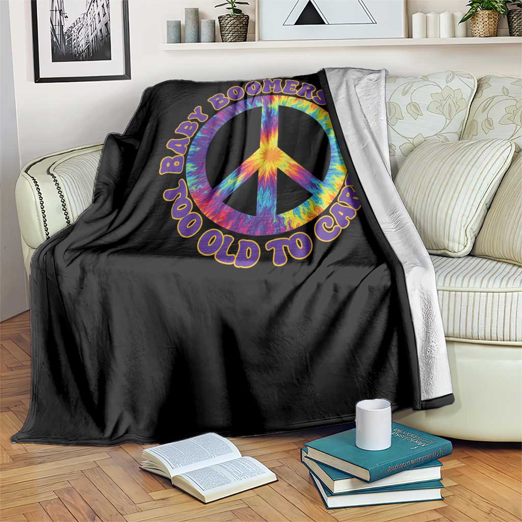 Baby Boomers Club Too Old To Care Retro Tie Dye Effect Printing Throw Blanket Peace Sign Groovy 60s Hippie Humor Graphic