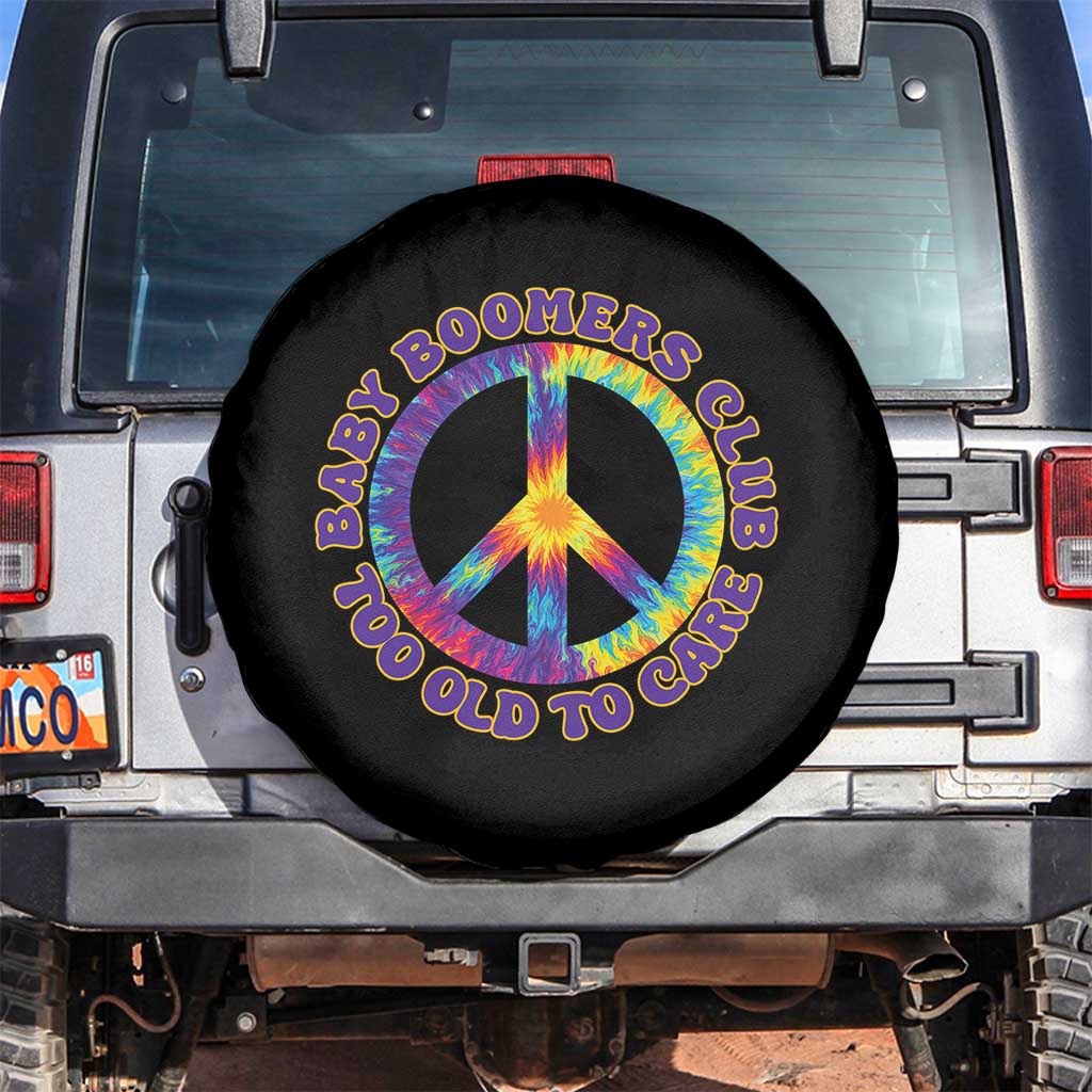 Baby Boomers Club Too Old To Care Retro Tie Dye Effect Printing Spare Tire Cover Peace Sign Groovy 60s Hippie Humor Graphic