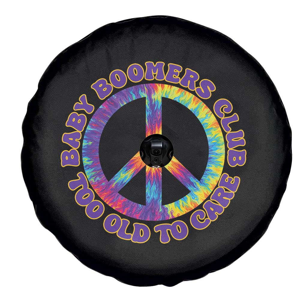 Baby Boomers Club Too Old To Care Retro Tie Dye Effect Printing Spare Tire Cover Peace Sign Groovy 60s Hippie Humor Graphic