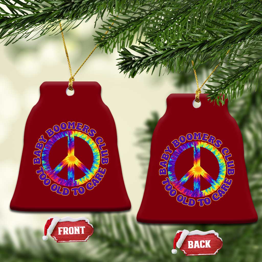 Baby Boomers Club Too Old To Care Retro Tie Dye Effect Printing Ceramic Ornament Peace Sign Groovy 60s Hippie Humor Graphic