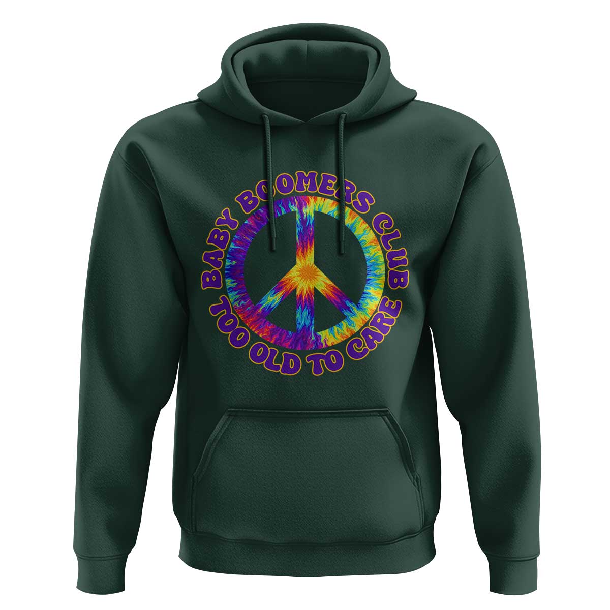 Baby Boomers Club Too Old To Care Retro Tie Dye Effect Printing Hoodie Peace Sign Groovy 60s Hippie Humor Graphic