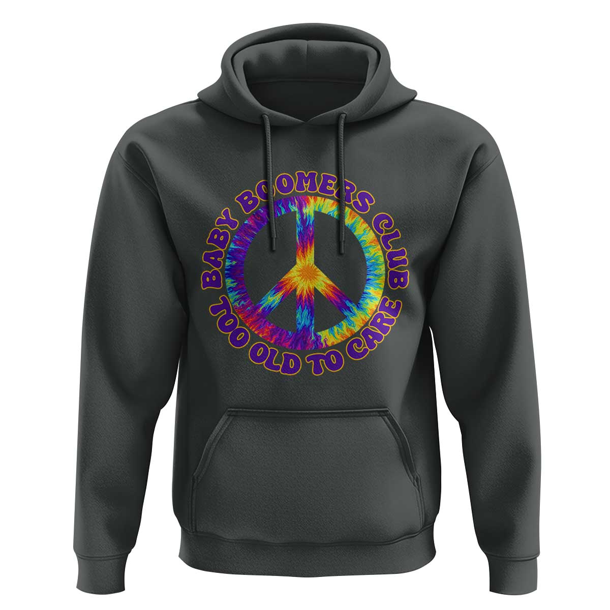 Baby Boomers Club Too Old To Care Retro Tie Dye Effect Printing Hoodie Peace Sign Groovy 60s Hippie Humor Graphic