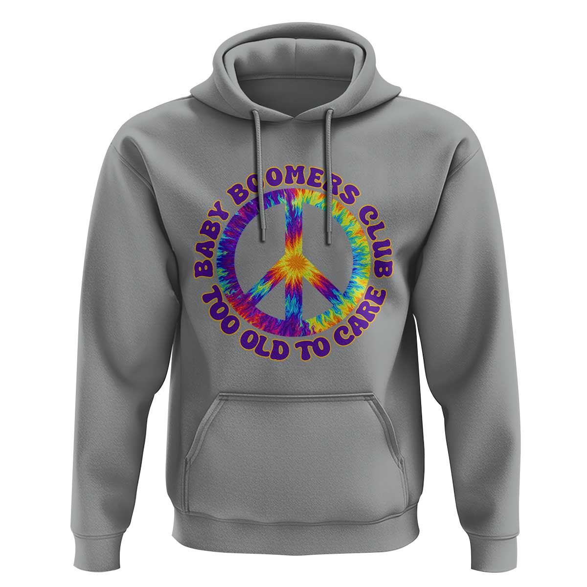 Baby Boomers Club Too Old To Care Retro Tie Dye Effect Printing Hoodie Peace Sign Groovy 60s Hippie Humor Graphic