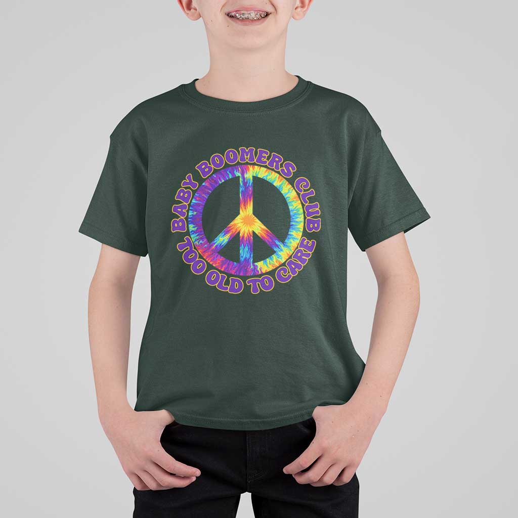 Baby Boomers Club Too Old To Care Retro Tie Dye Effect Printing T Shirt For Kid Peace Sign Groovy 60s Hippie Humor Graphic