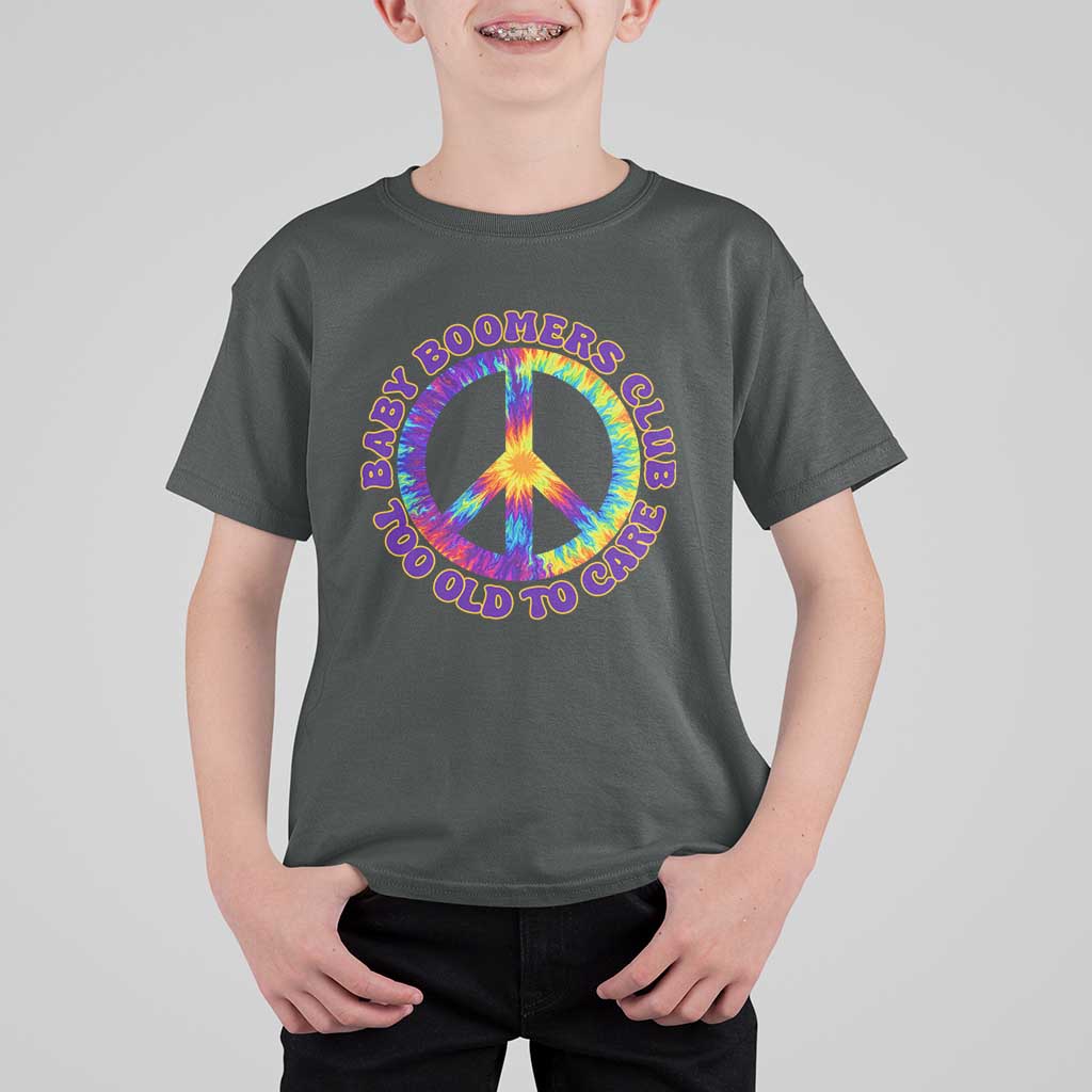 Baby Boomers Club Too Old To Care Retro Tie Dye Effect Printing T Shirt For Kid Peace Sign Groovy 60s Hippie Humor Graphic