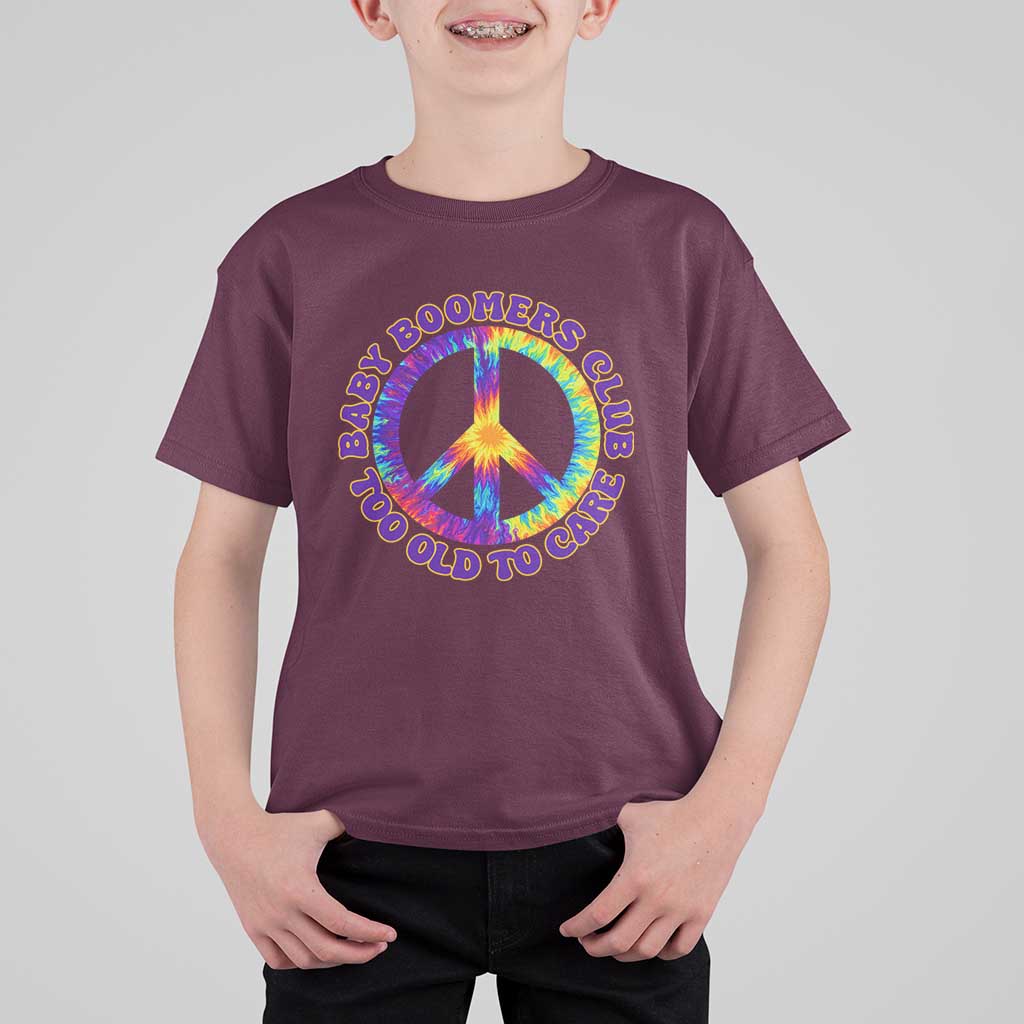 Baby Boomers Club Too Old To Care Retro Tie Dye Effect Printing T Shirt For Kid Peace Sign Groovy 60s Hippie Humor Graphic