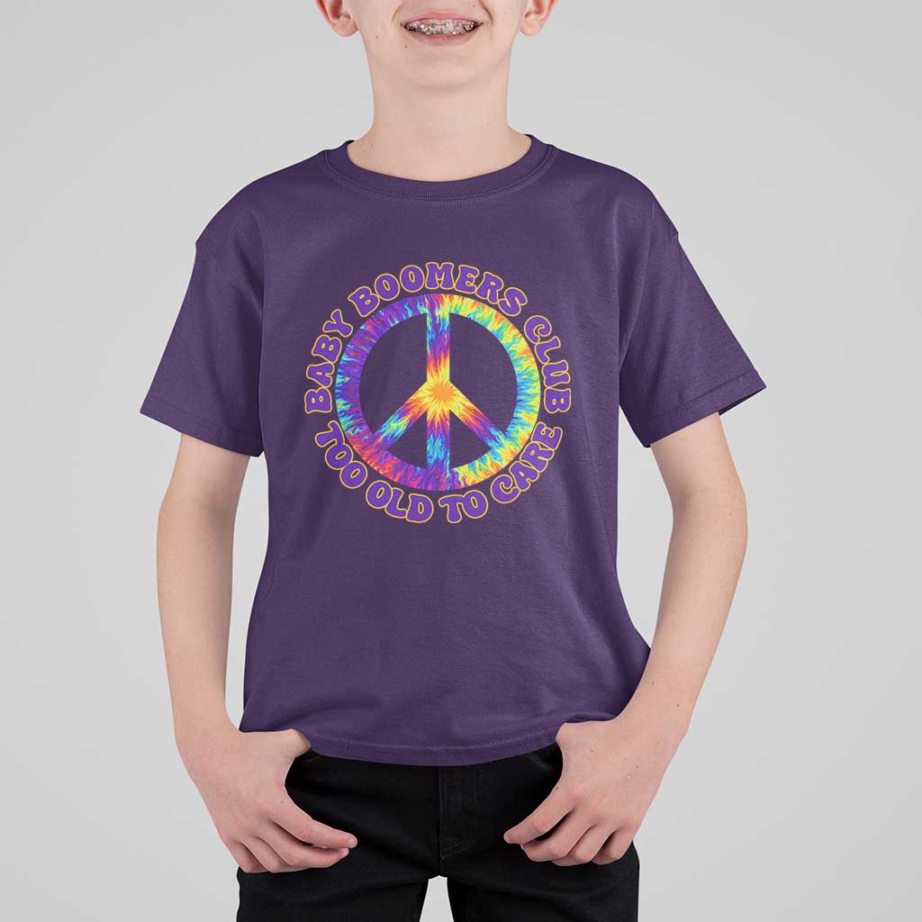 Baby Boomers Club Too Old To Care Retro Tie Dye Effect Printing T Shirt For Kid Peace Sign Groovy 60s Hippie Humor Graphic