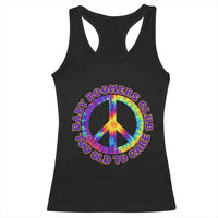Baby Boomers Club Too Old To Care Retro Tie Dye Effect Printing Racerback Tank Top Peace Sign Groovy 60s Hippie Humor Graphic