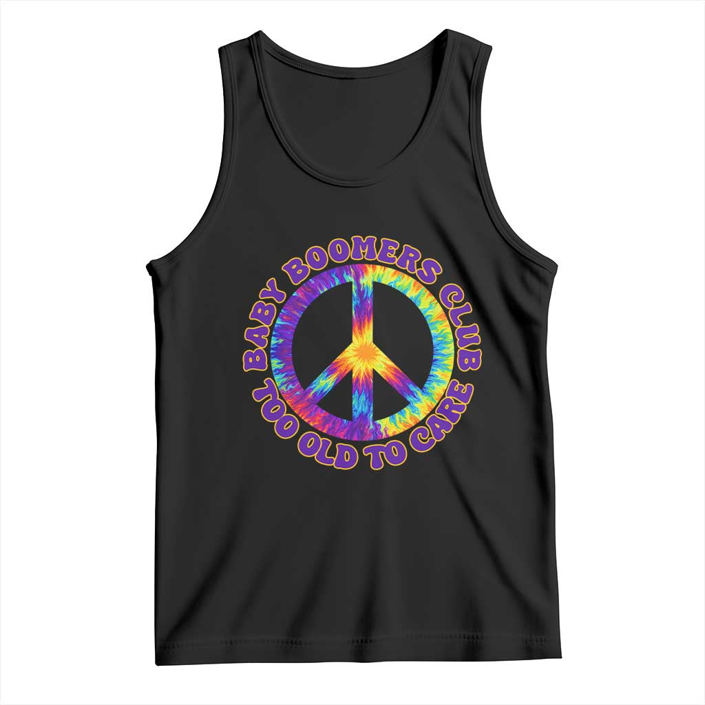 Baby Boomers Club Too Old To Care Retro Tie Dye Effect Printing Tank Top Peace Sign Groovy 60s Hippie Humor Graphic