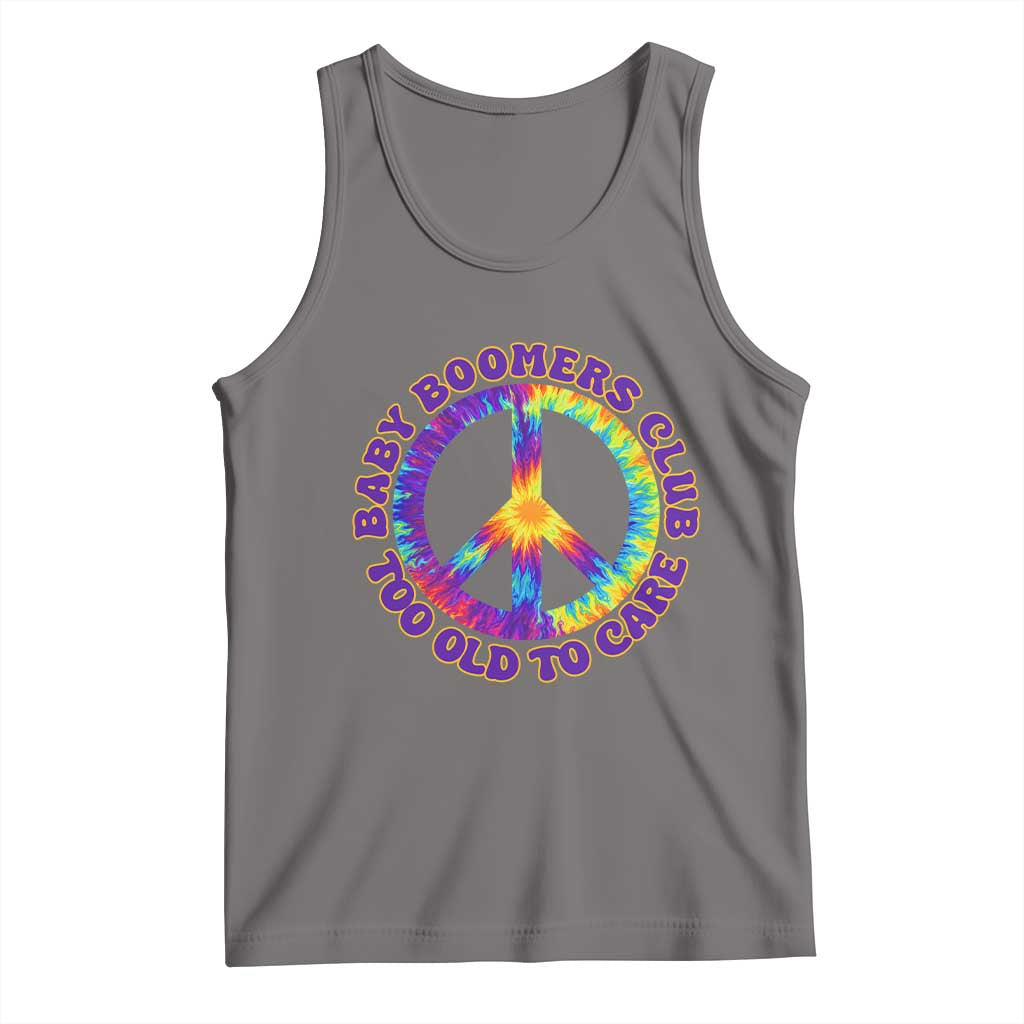 Baby Boomers Club Too Old To Care Retro Tie Dye Effect Printing Tank Top Peace Sign Groovy 60s Hippie Humor Graphic