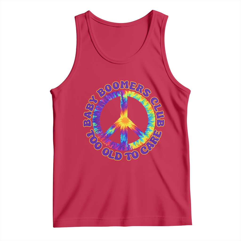 Baby Boomers Club Too Old To Care Retro Tie Dye Effect Printing Tank Top Peace Sign Groovy 60s Hippie Humor Graphic