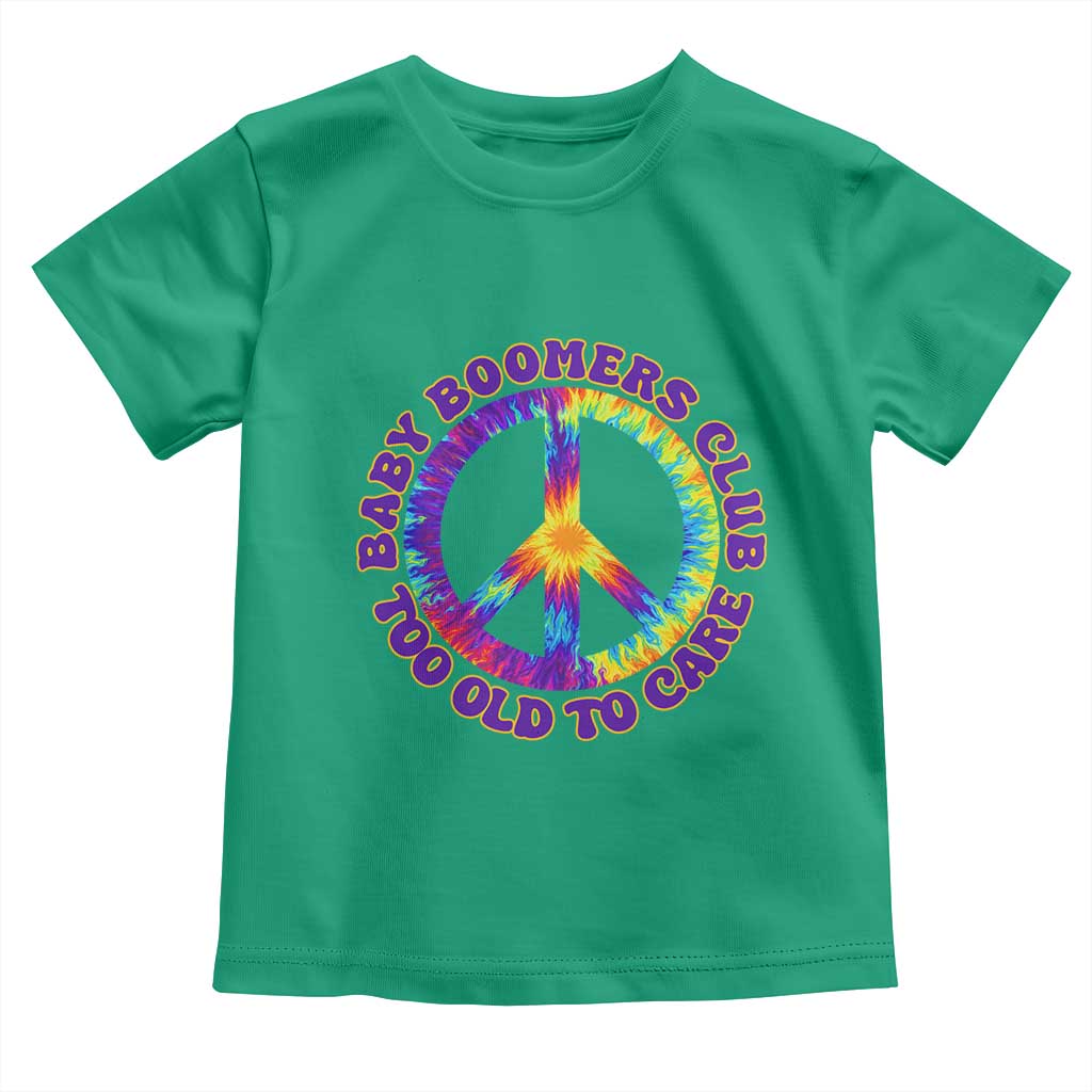 Baby Boomers Club Too Old To Care Retro Tie Dye Effect Printing Toddler T Shirt Peace Sign Groovy 60s Hippie Humor Graphic