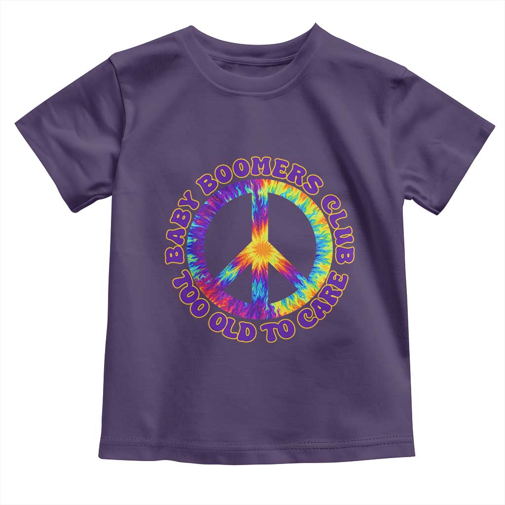 Baby Boomers Club Too Old To Care Retro Tie Dye Effect Printing Toddler T Shirt Peace Sign Groovy 60s Hippie Humor Graphic