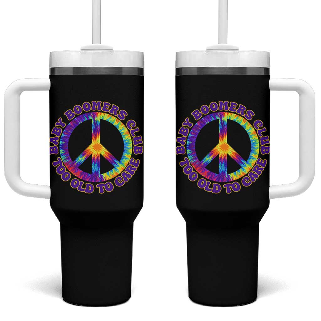 Baby Boomers Club Too Old To Care Retro Tie Dye Effect Printing Tumbler With Handle Peace Sign Groovy 60s Hippie Humor Graphic