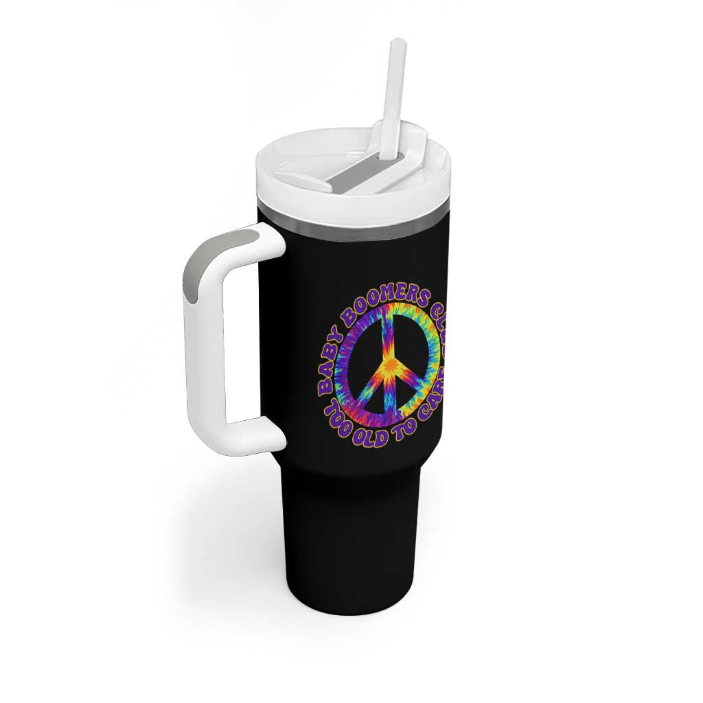 Baby Boomers Club Too Old To Care Retro Tie Dye Effect Printing Tumbler With Handle Peace Sign Groovy 60s Hippie Humor Graphic