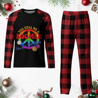 Retro Groovy Hippie Baby Boomer Generation Plaid Pajama Set Funny You Call Me A Boomer Like It's A Bad Thing Peace Sign Flower